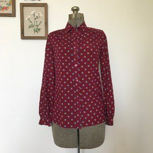 VINTAGE 80s Chiffon Pastel Polka Dot Buttondown